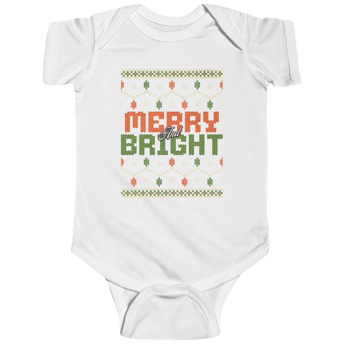 Merry And Bright Ugly Sweater Design Baby Onesie in White