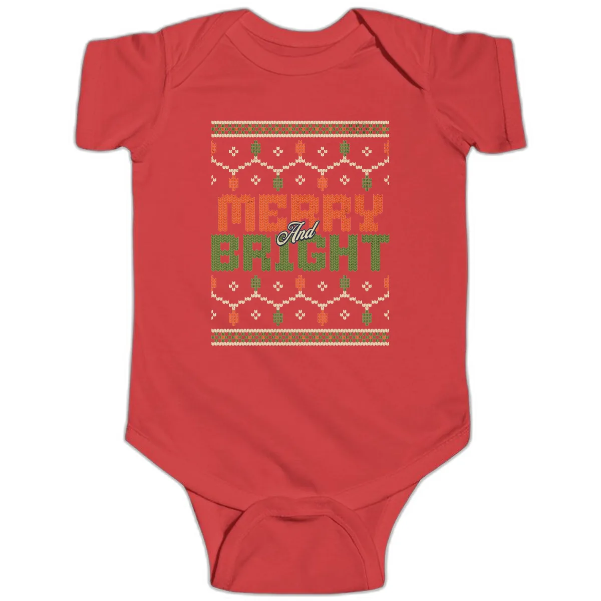 Merry And Bright Ugly Sweater Design Baby Onesie in Red