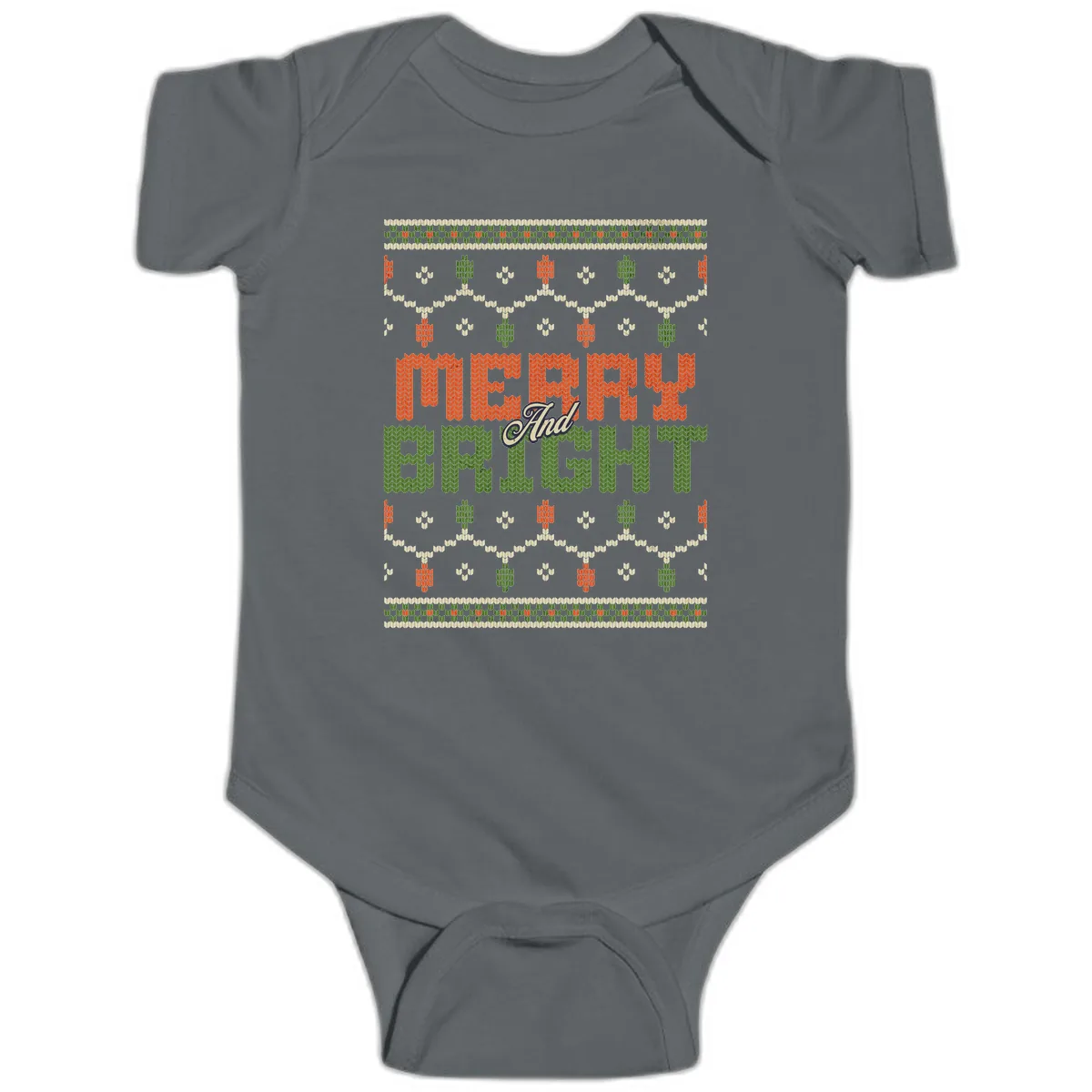 Merry And Bright Ugly Sweater Design Baby Onesie in Charcoal