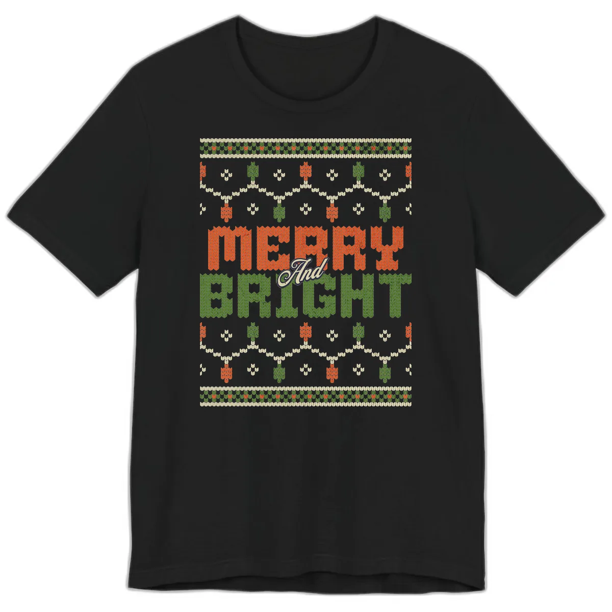 Merry And Bright Ugly Sweater Design Premium T-Shirt in Black