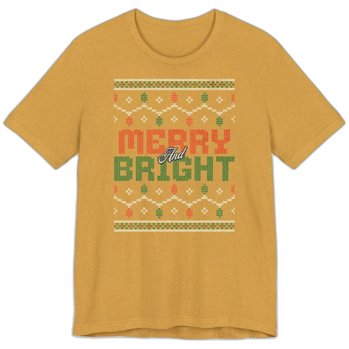 Merry And Bright Ugly Sweater Design Premium T-Shirt in Heather Mustard