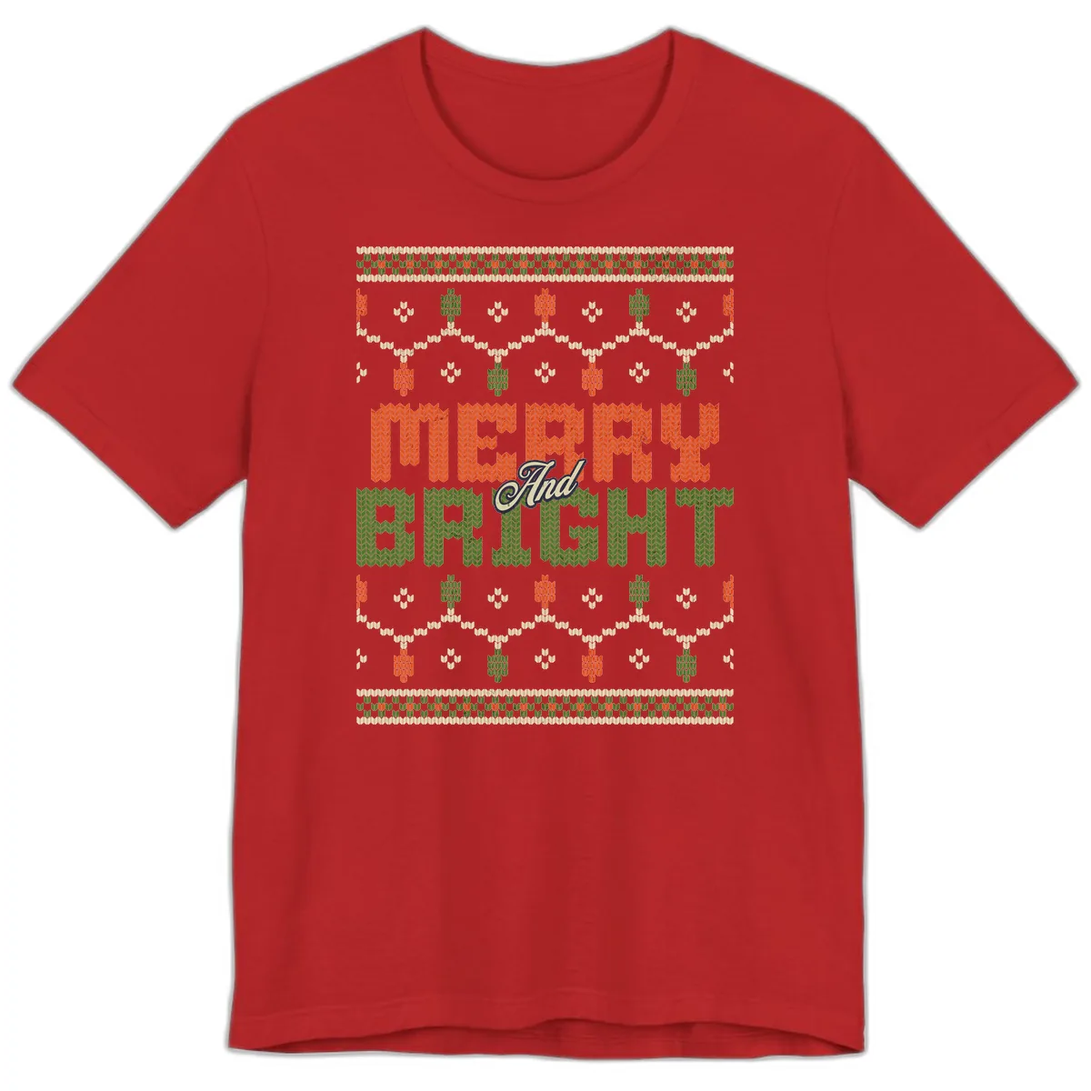 Merry And Bright Ugly Sweater Design Premium T-Shirt in Red