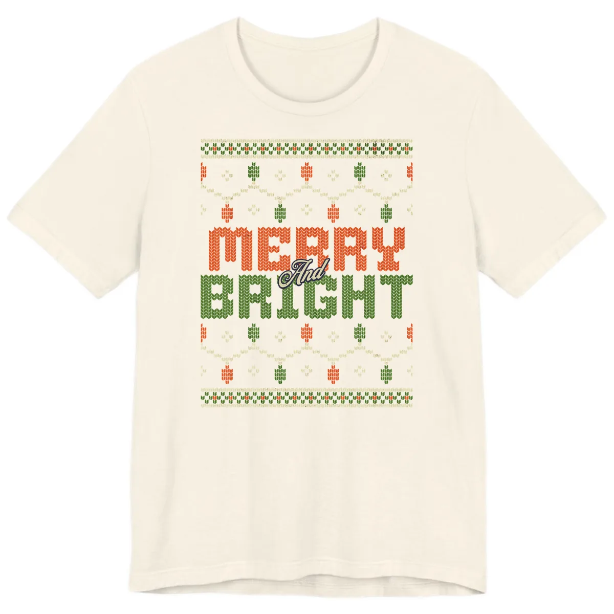 Merry And Bright Ugly Sweater Design Premium T-Shirt in Natural