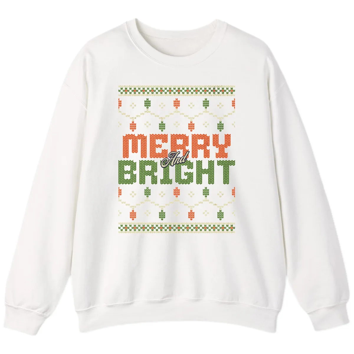 Merry And Bright Ugly Sweater Design Sweatshirt in White