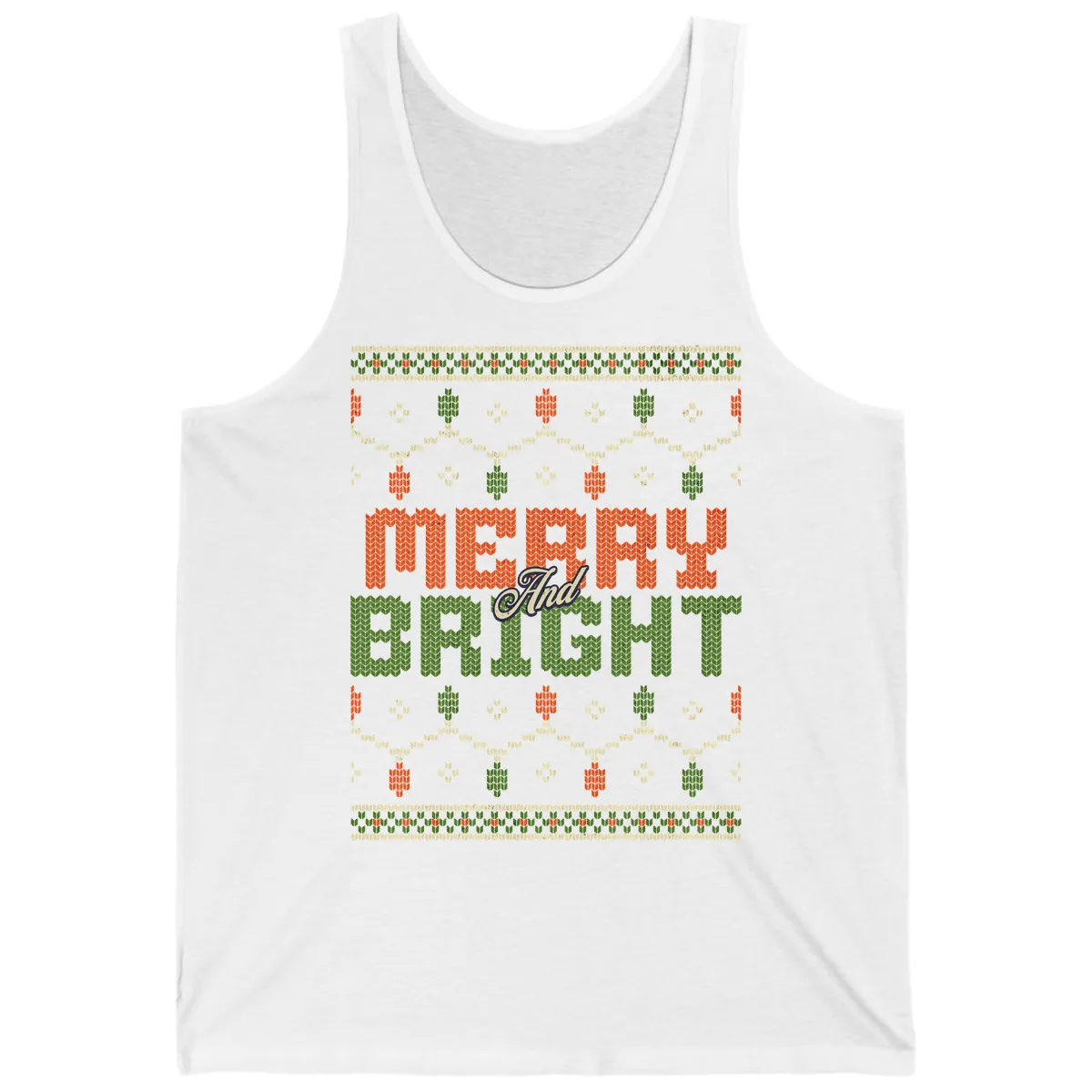 Merry And Bright Ugly Sweater Design Tank in White
