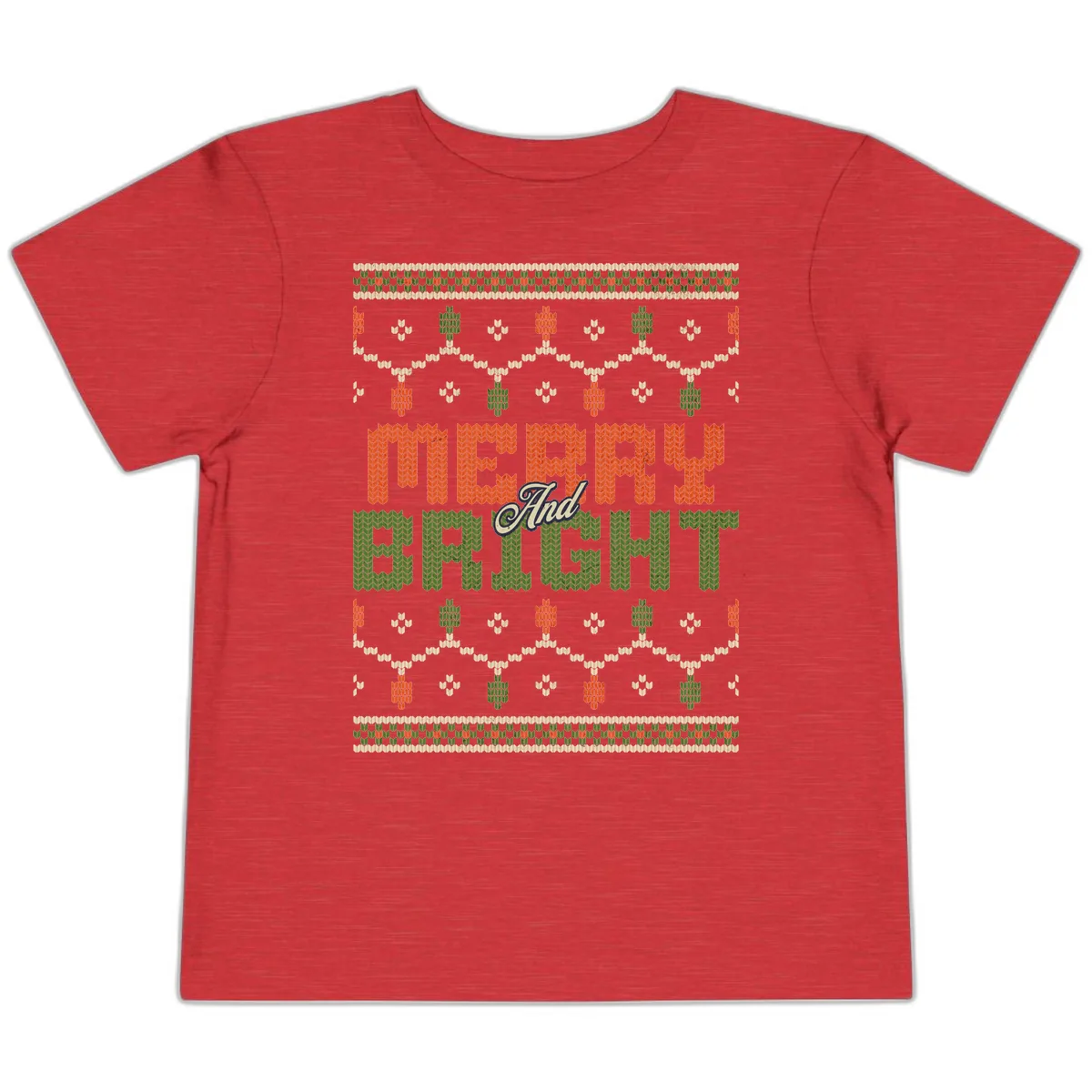 Merry And Bright Ugly Sweater Design Toddler T-Shirt in Heather Red