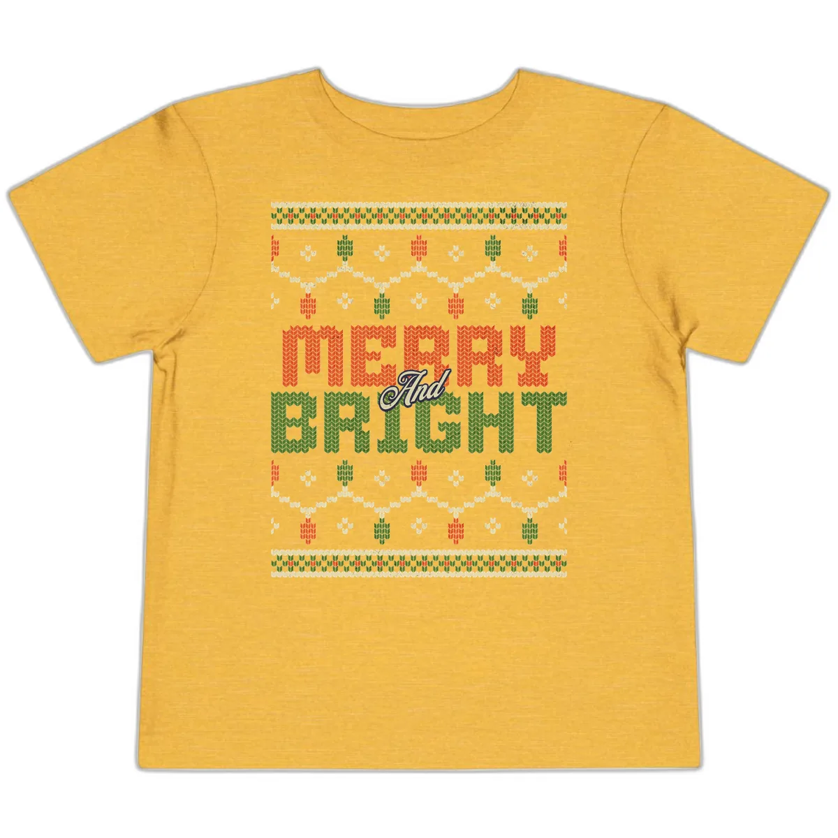 Merry And Bright Ugly Sweater Design Toddler T-Shirt in Heather Yellow Gold