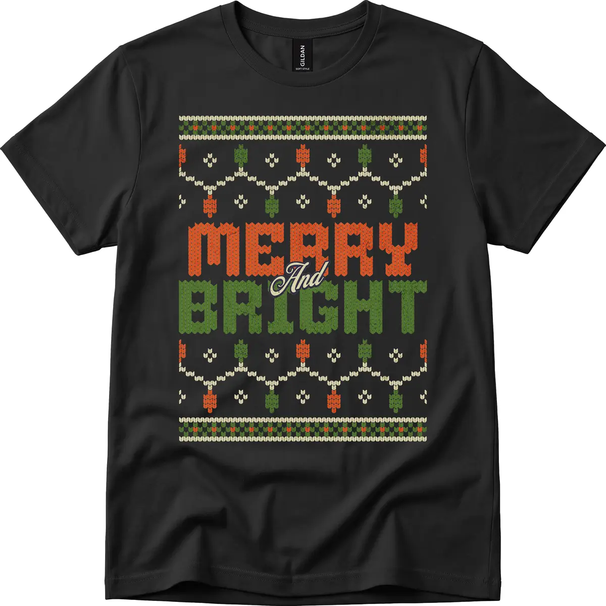 Merry And Bright Ugly Sweater Design T-Shirt in Black