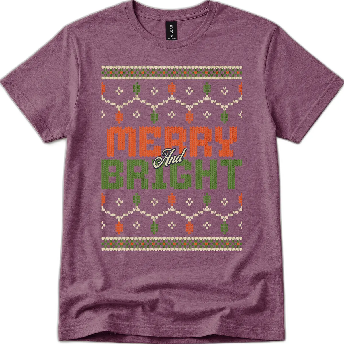 Merry And Bright Ugly Sweater Design T-Shirt in Heather Maroon