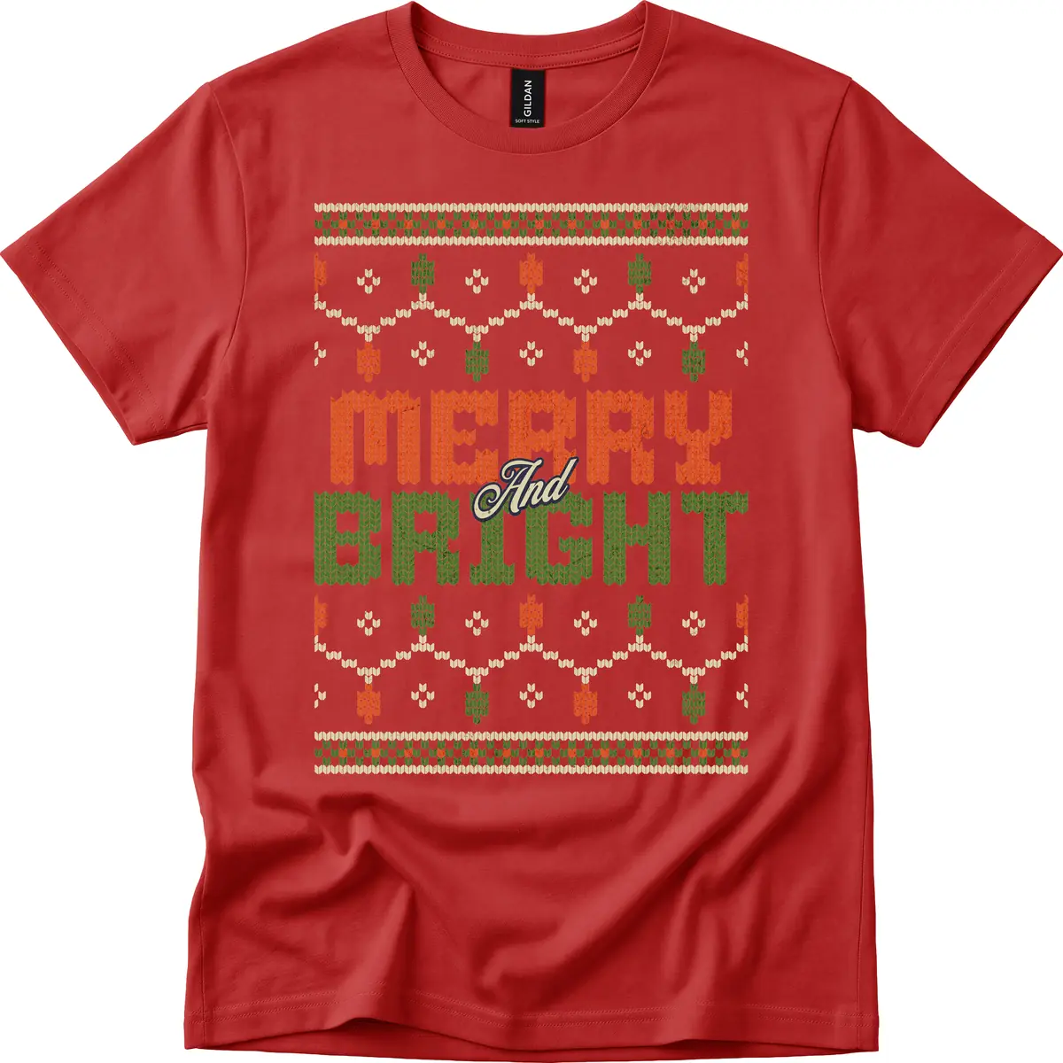 Merry And Bright Ugly Sweater Design T-Shirt in Red