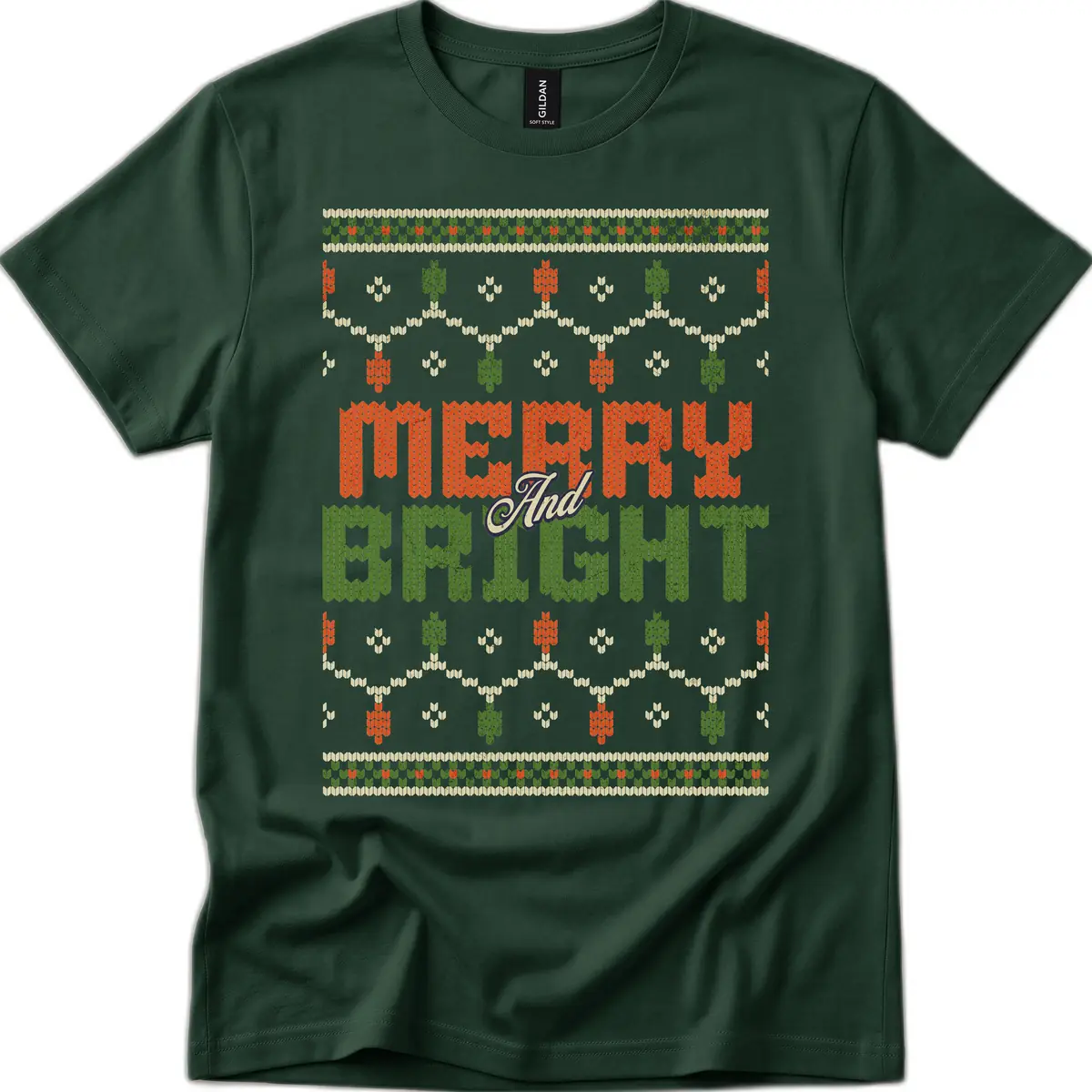 Merry And Bright Ugly Sweater Design T-Shirt in Forest Green