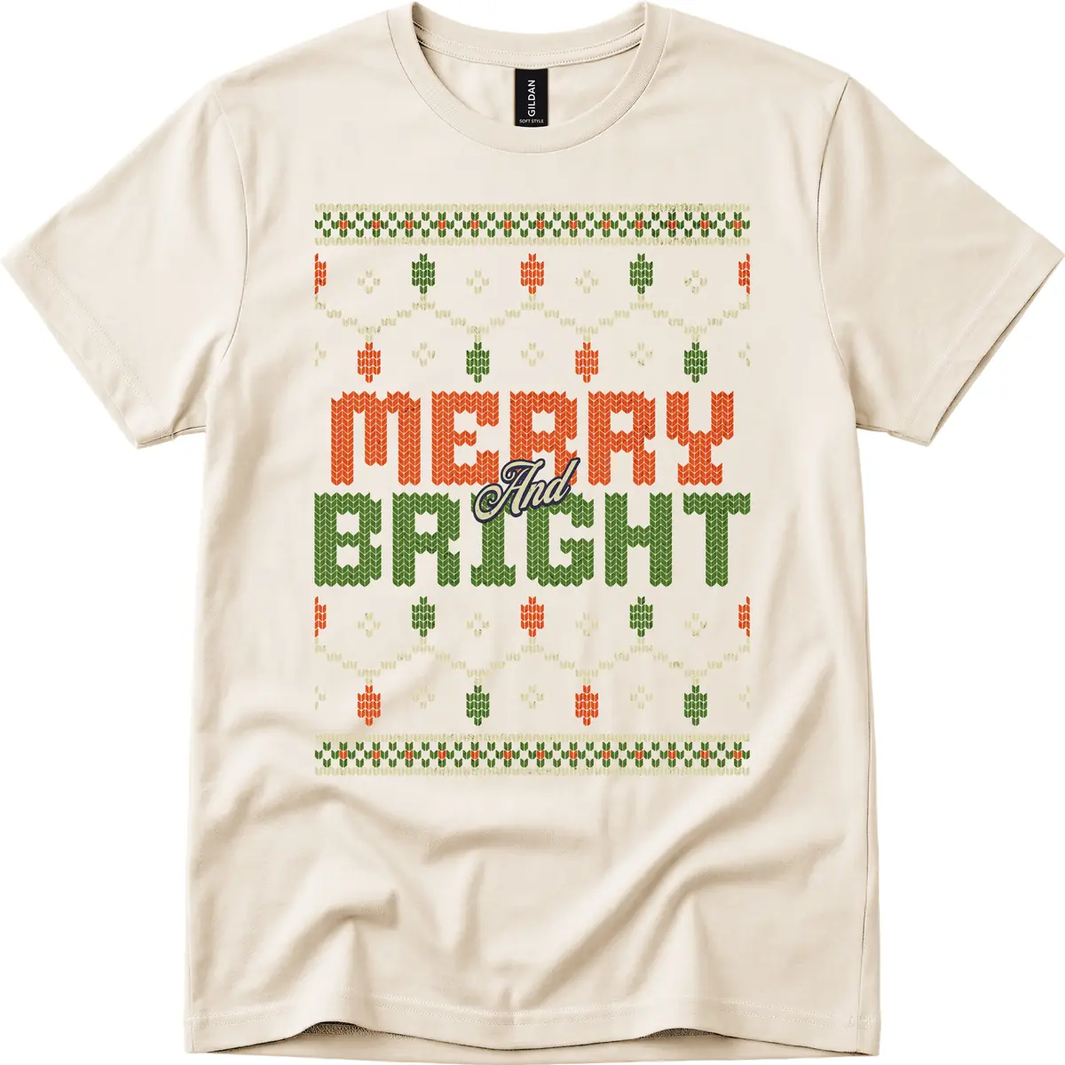 Merry And Bright Ugly Sweater Design T-Shirt in Natural