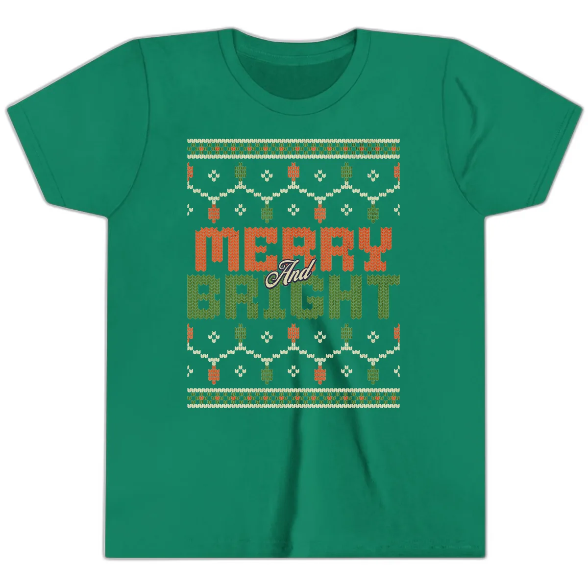 Merry And Bright Ugly Sweater Design Youth T-Shirt in Kelly
