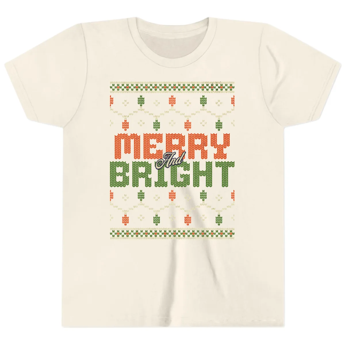 Merry And Bright Ugly Sweater Design Youth T-Shirt in Natural