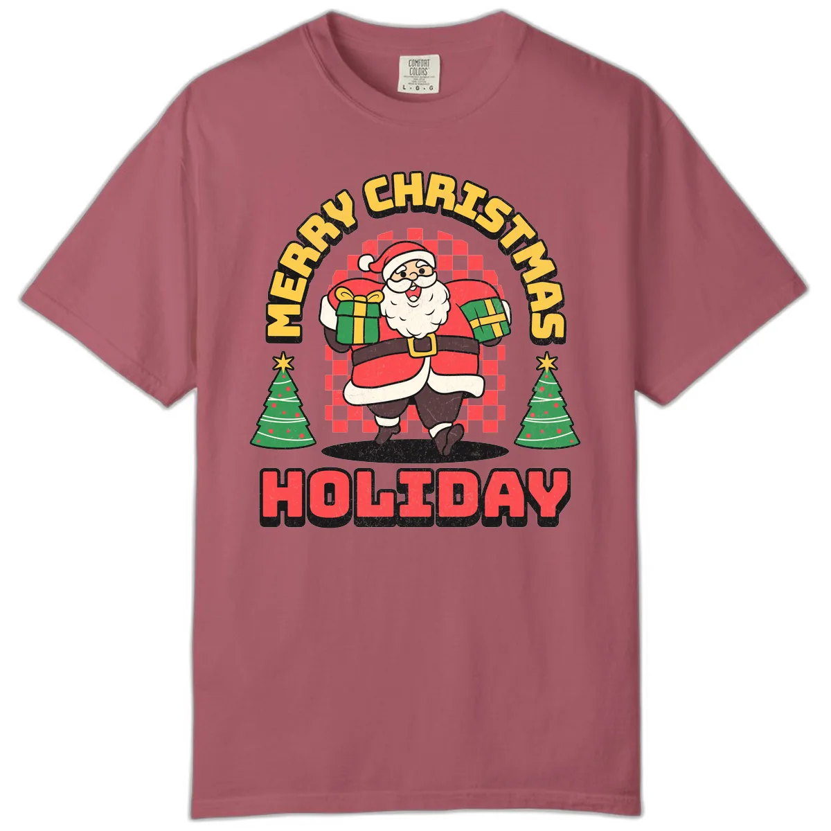 Santa's Merry Holiday Gifts Comfort Color in Crimson