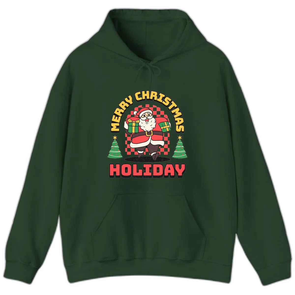 Santa's Merry Holiday Gifts Hoodie in Forest Green