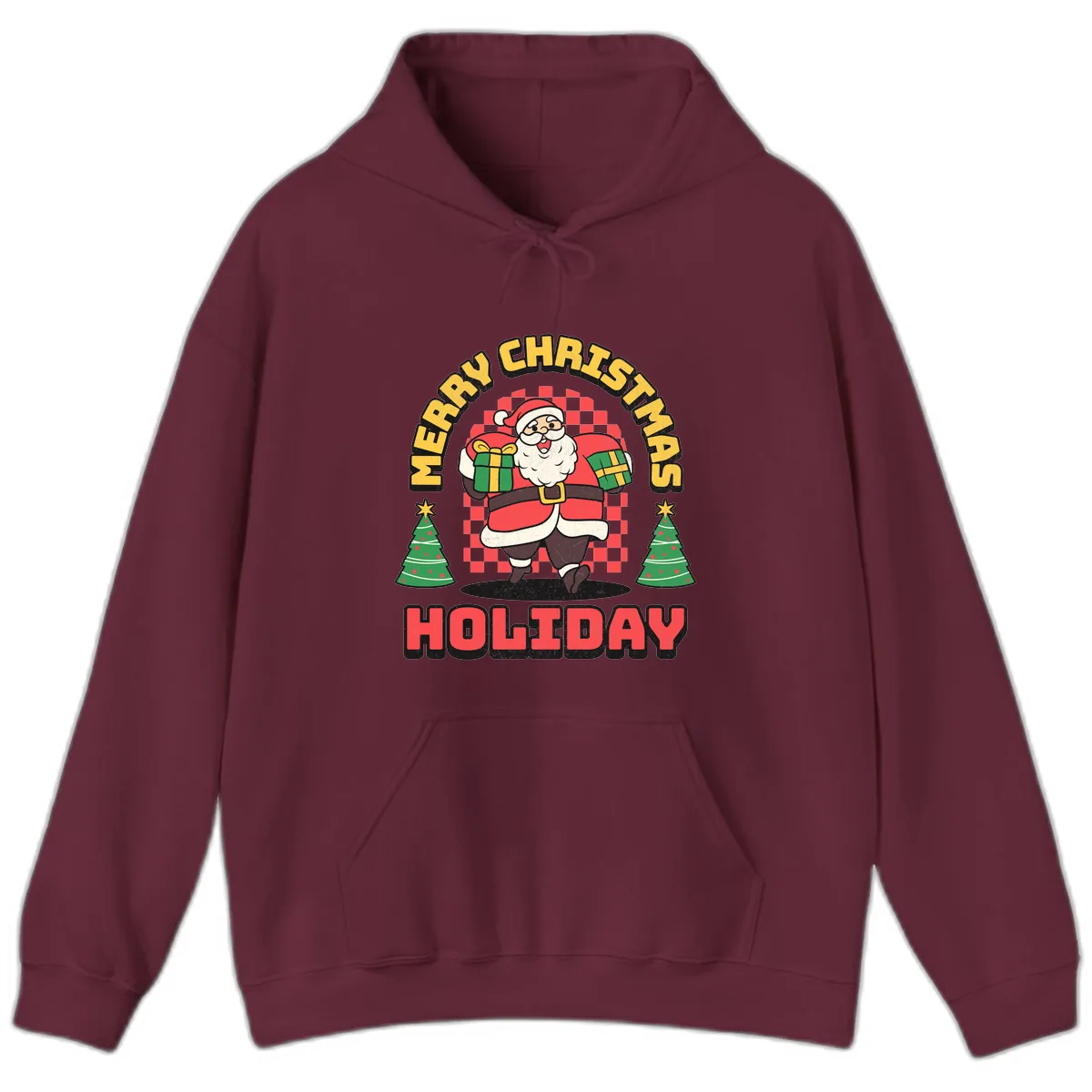 Santa's Merry Holiday Gifts Hoodie in Maroon