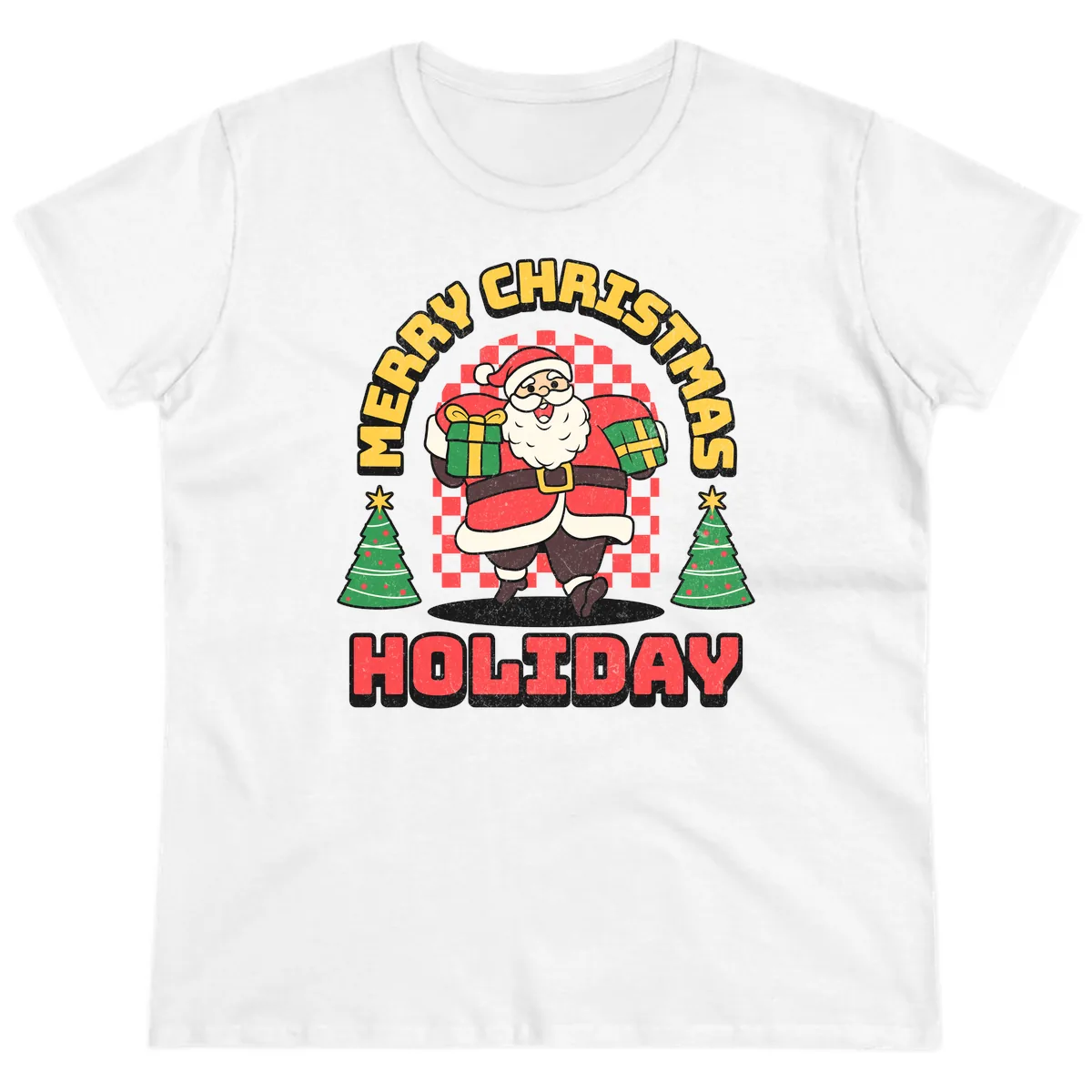 Santa's Merry Holiday Gifts Ladies Tee in White