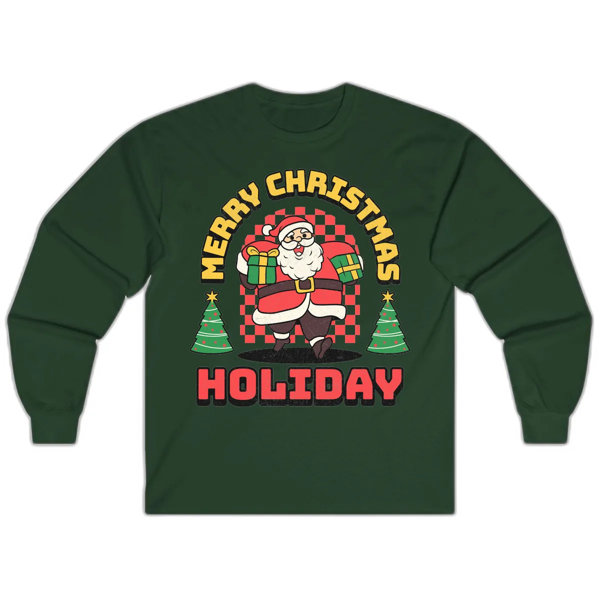 Santa's Merry Holiday Gifts Long Sleeve in Forest Green