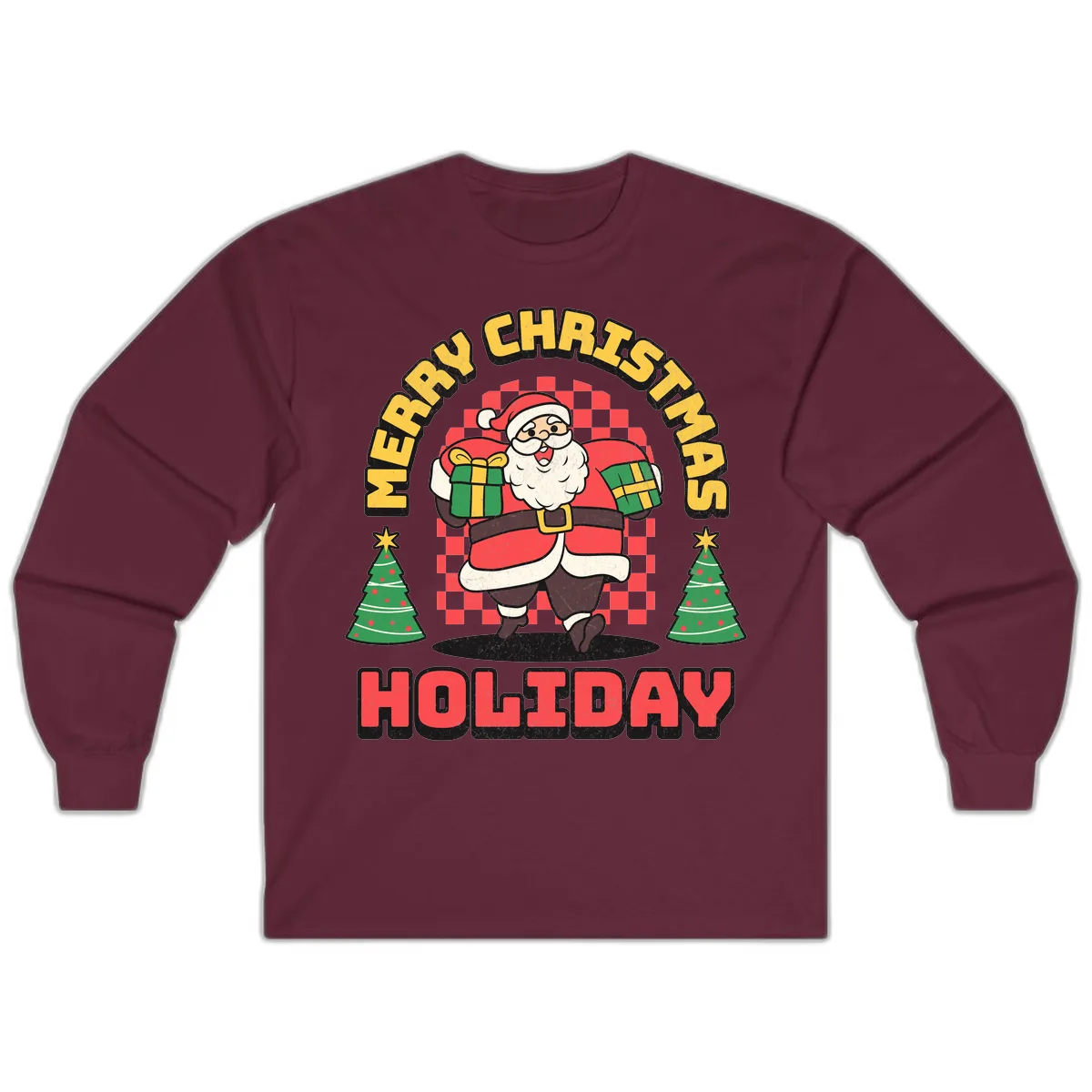 Santa's Merry Holiday Gifts Long Sleeve in Maroon