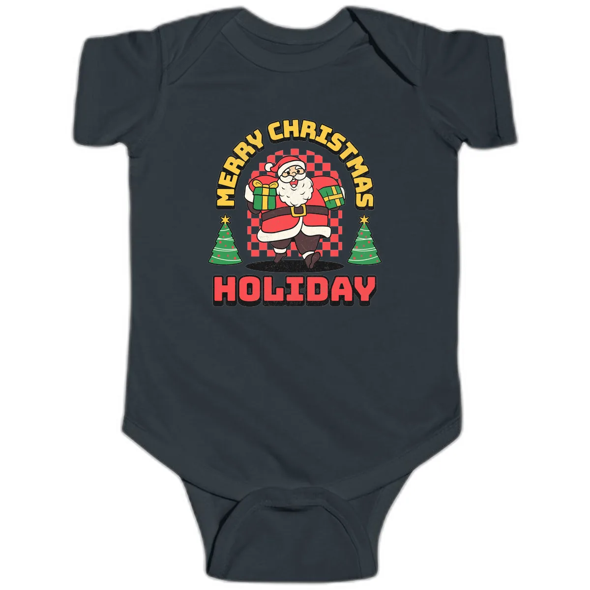 Santa's Merry Holiday Gifts Baby Onesie in Black