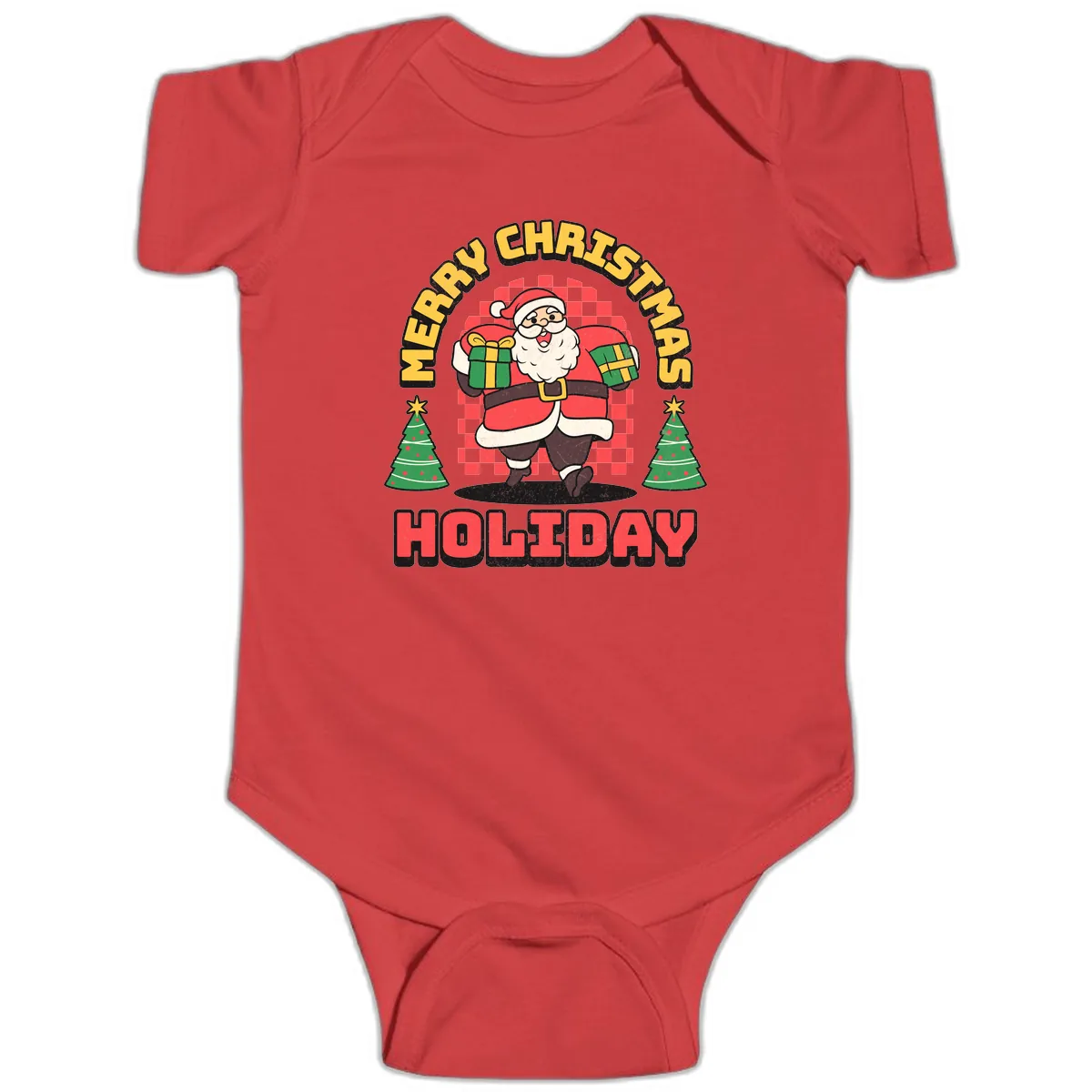 Santa's Merry Holiday Gifts Baby Onesie in Red