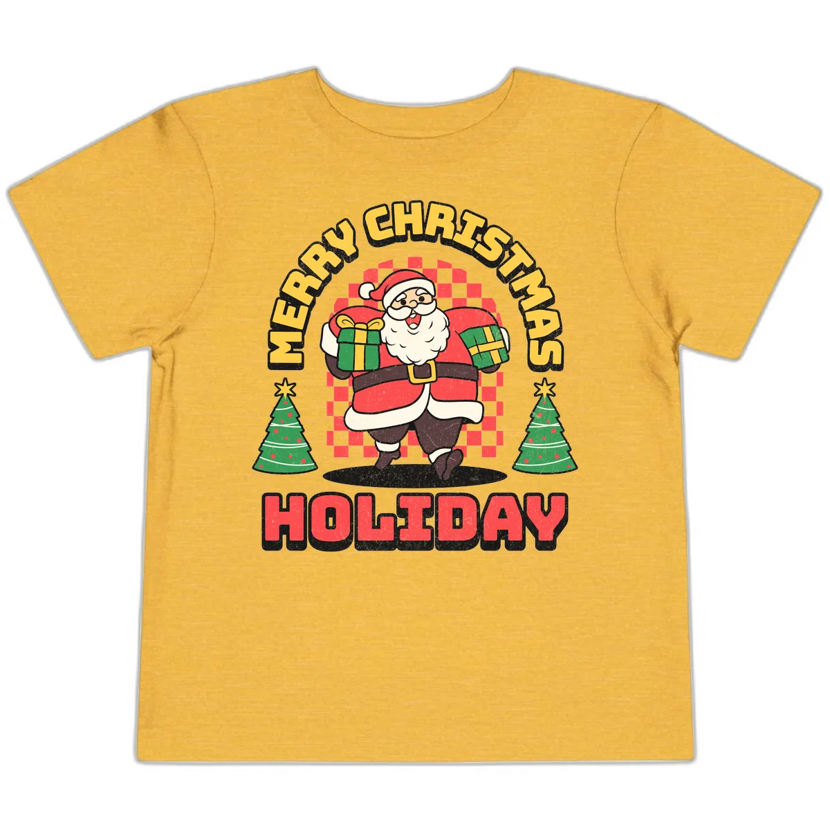 Santa's Merry Holiday Gifts Toddler T-Shirt in Heather Yellow Gold