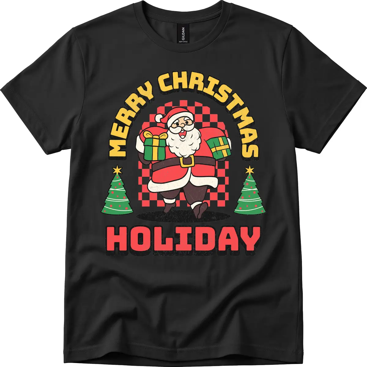 Santa's Merry Holiday Gifts T-Shirt in Black