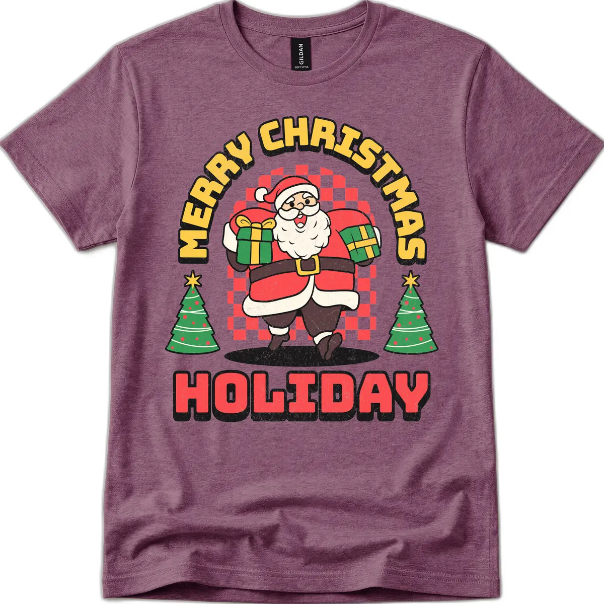 Santa's Merry Holiday Gifts T-Shirt in Heather Maroon