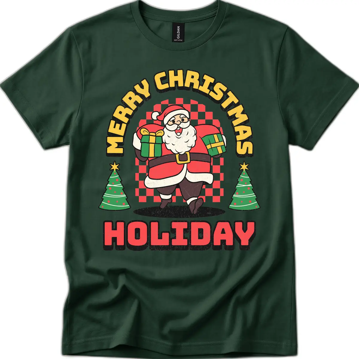 Santa's Merry Holiday Gifts T-Shirt in Forest Green