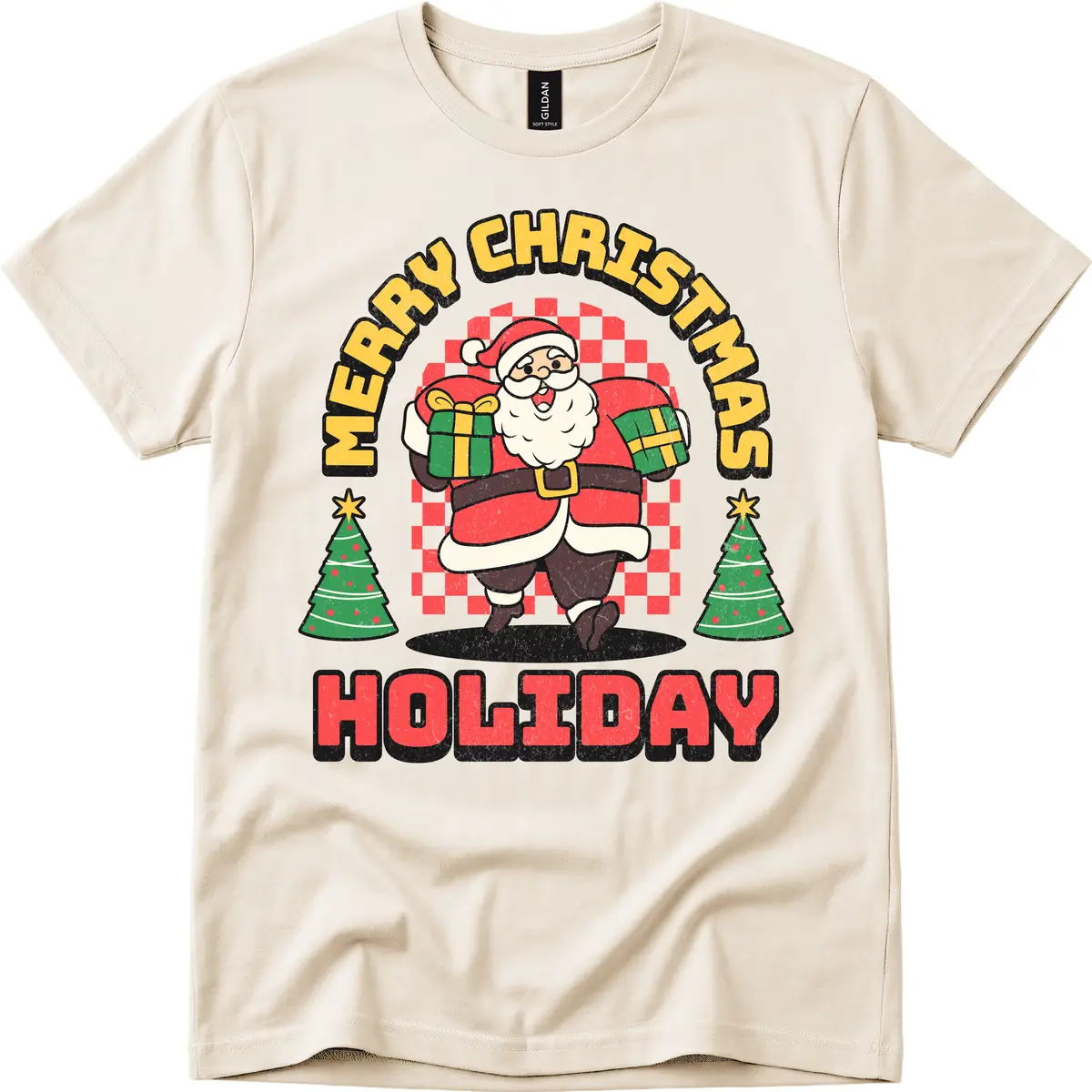 Santa's Merry Holiday Gifts T-Shirt in Natural
