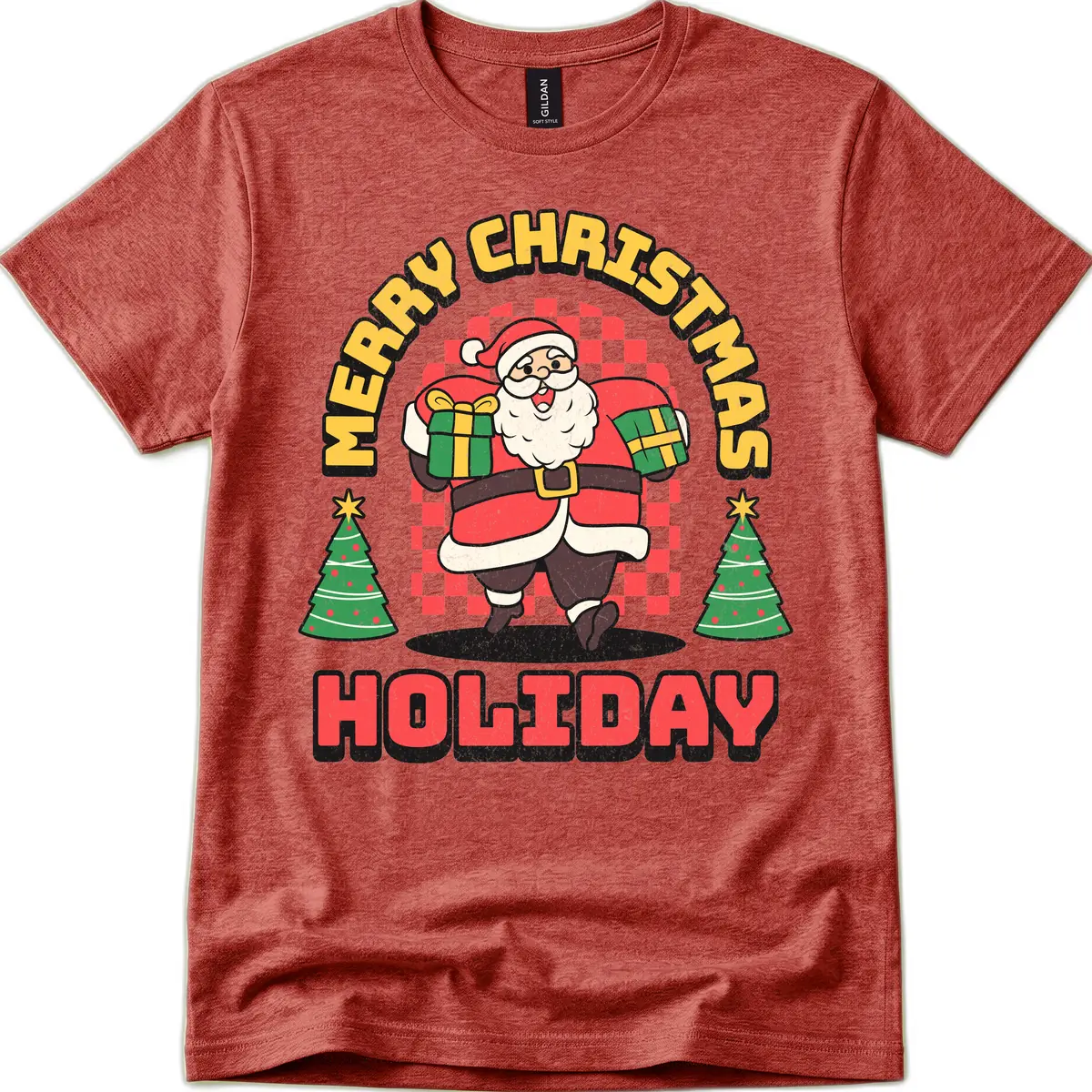 Santa's Merry Holiday Gifts T-Shirt in Heather Cardinal