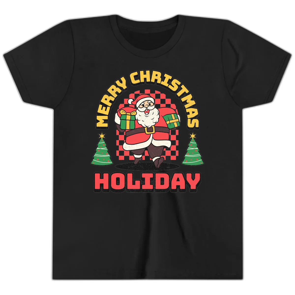 Santa's Merry Holiday Gifts Youth T-Shirt in Black