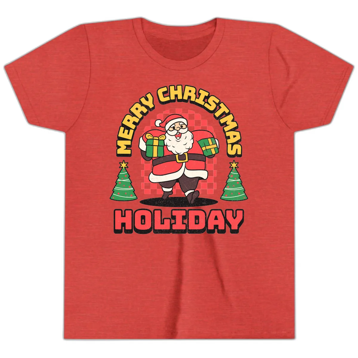 Santa's Merry Holiday Gifts Youth T-Shirt in Heather Red