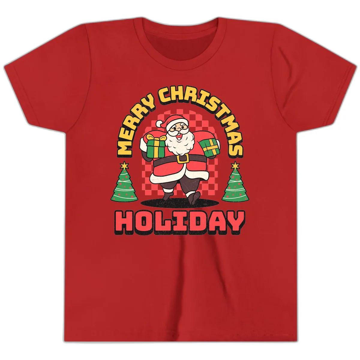 Santa's Merry Holiday Gifts Youth T-Shirt in Red