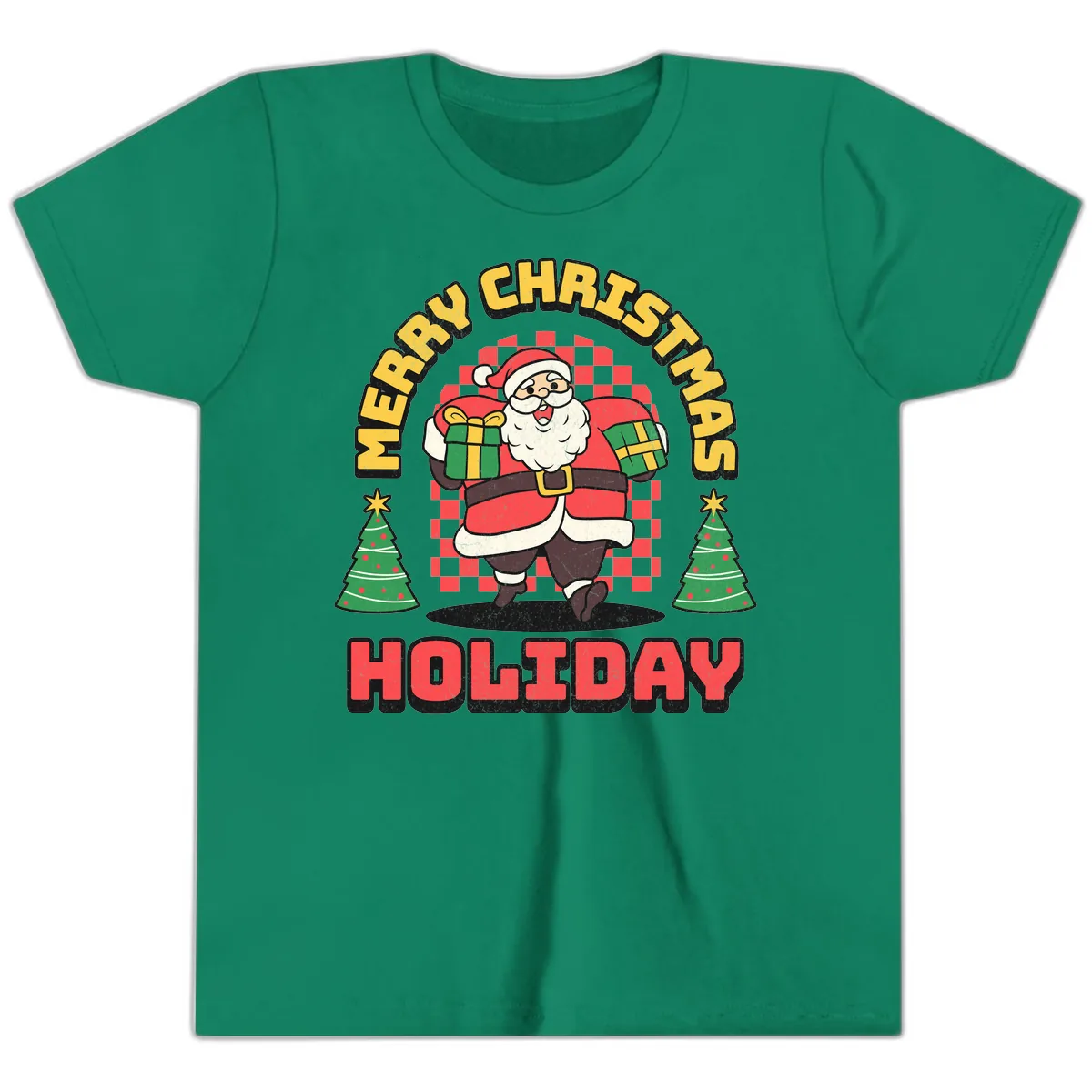 Santa's Merry Holiday Gifts Youth T-Shirt in Kelly