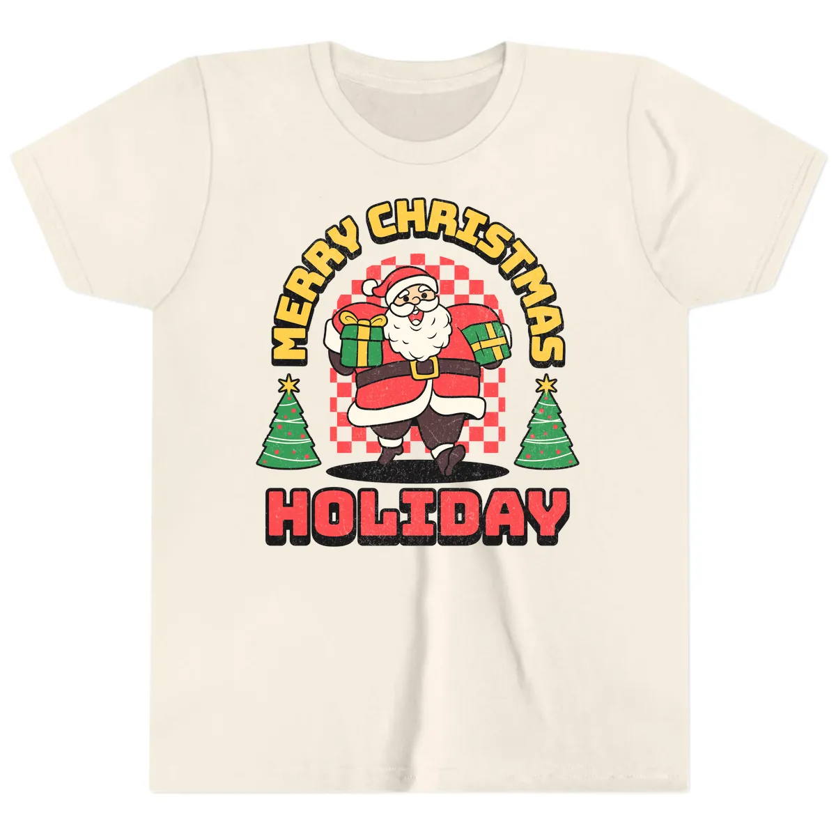Santa's Merry Holiday Gifts Youth T-Shirt in Natural