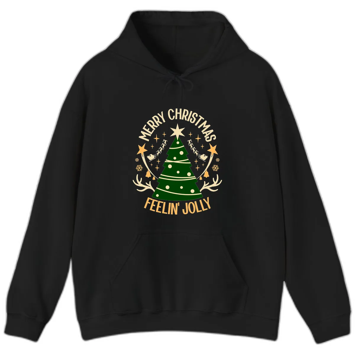 Merry Christmas Feelin' Jolly Hoodie in Black