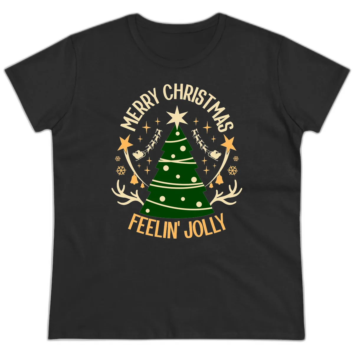 Merry Christmas Feelin' Jolly Ladies Tee in Black