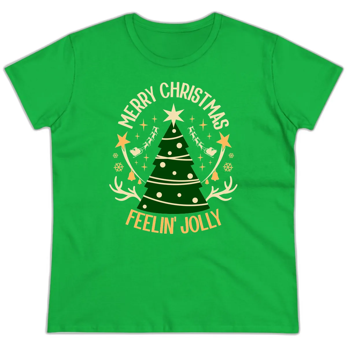 Merry Christmas Feelin' Jolly Ladies Tee in Irish Green