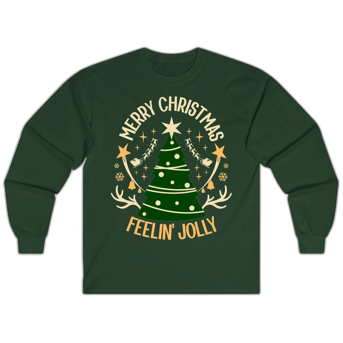 Merry Christmas Feelin' Jolly Long Sleeve in Forest Green