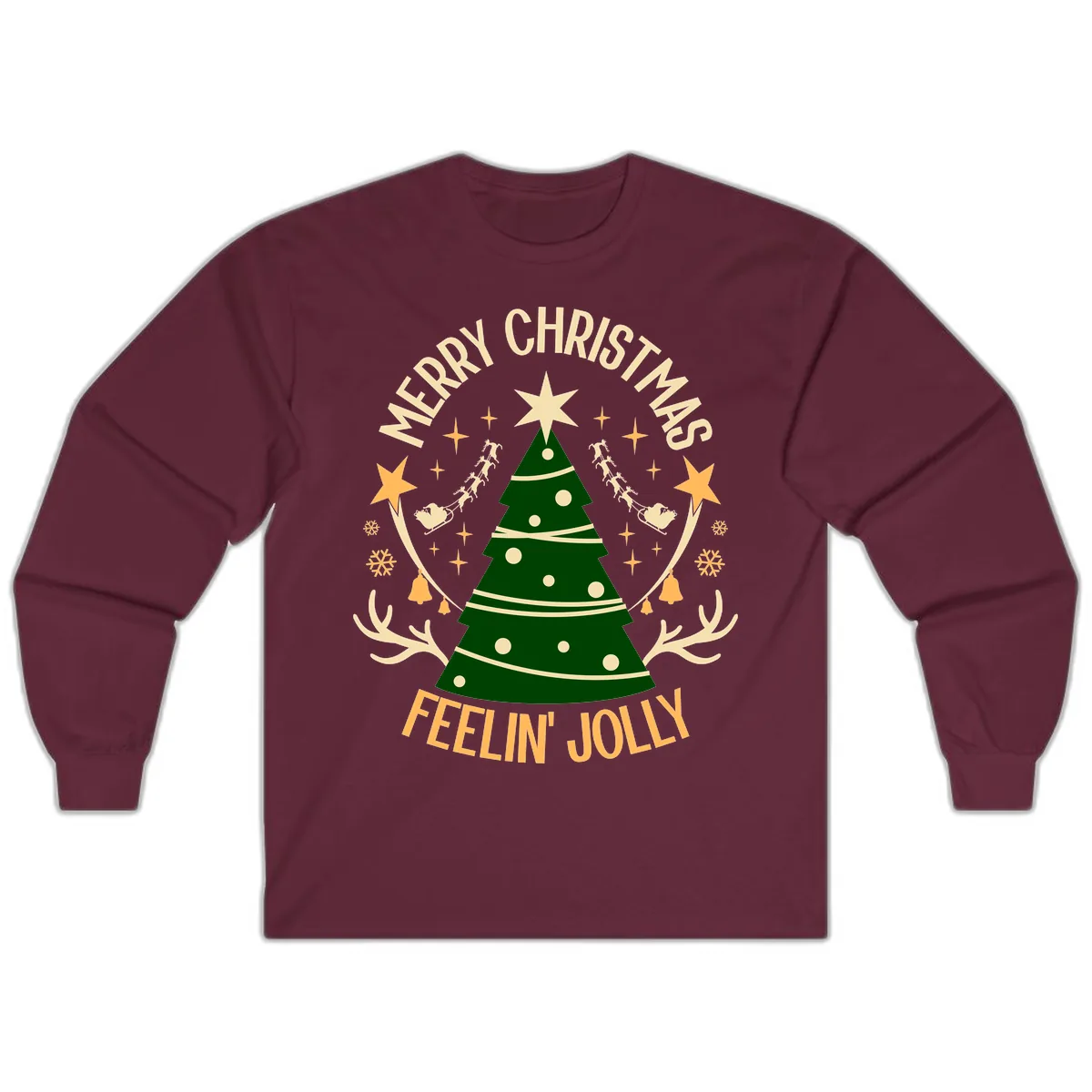 Merry Christmas Feelin' Jolly Long Sleeve in Maroon