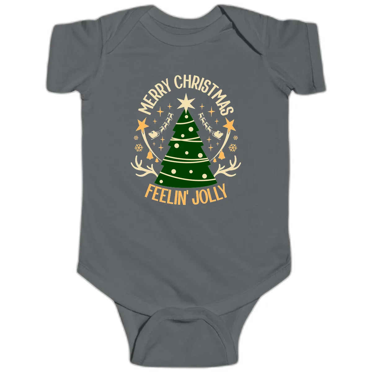 Merry Christmas Feelin' Jolly Baby Onesie in Charcoal