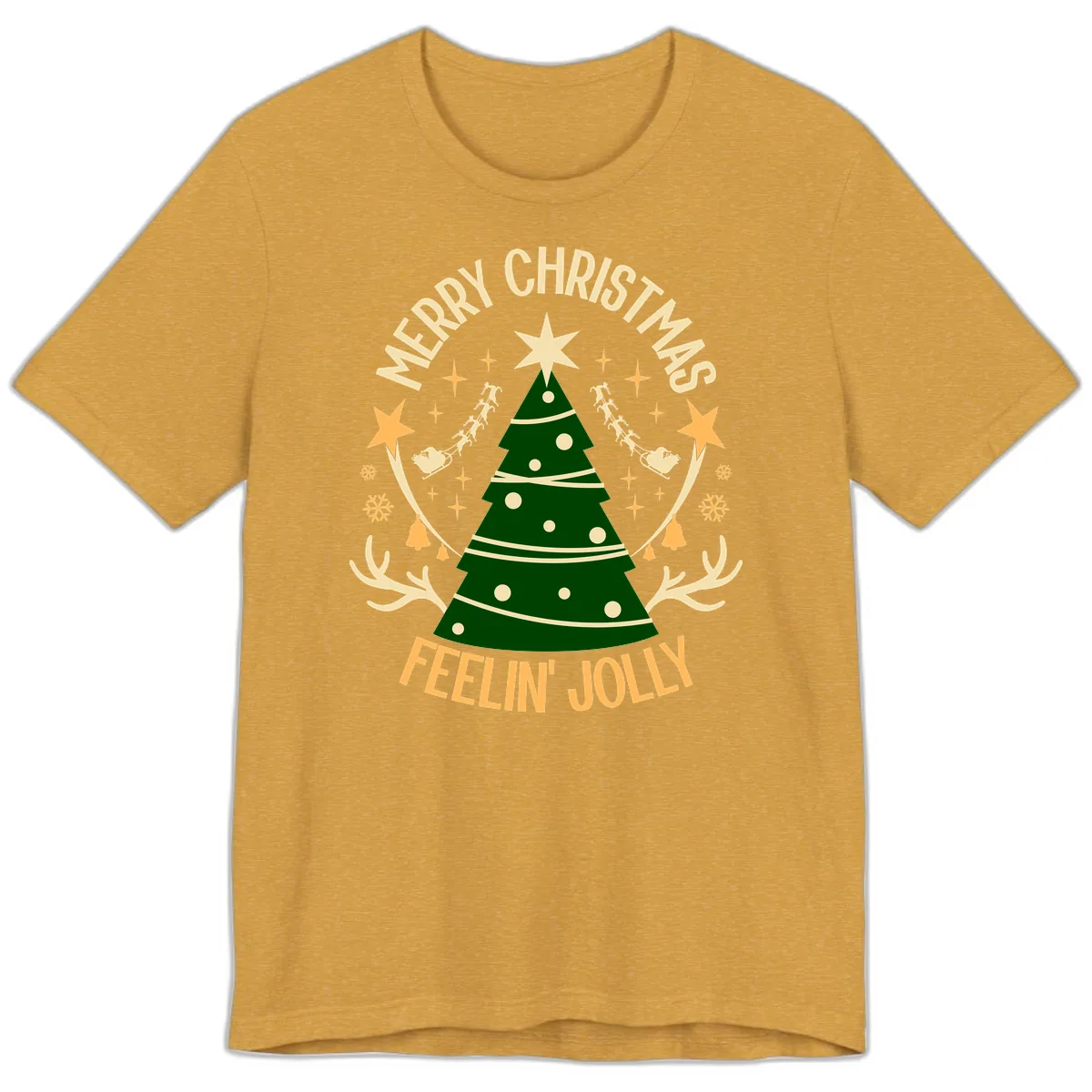 Merry Christmas Feelin' Jolly Premium T-Shirt in Heather Mustard