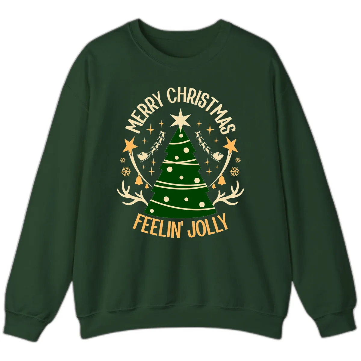 Merry Christmas Feelin' Jolly Sweatshirt in Forest Green