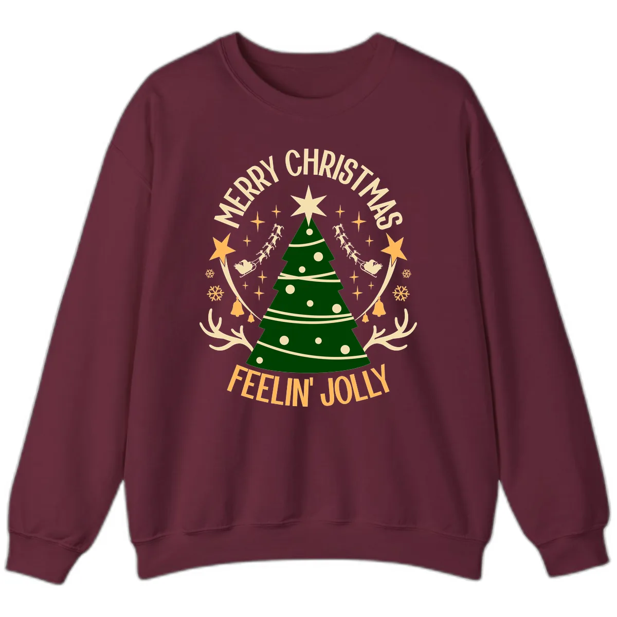 Merry Christmas Feelin' Jolly Sweatshirt in Maroon