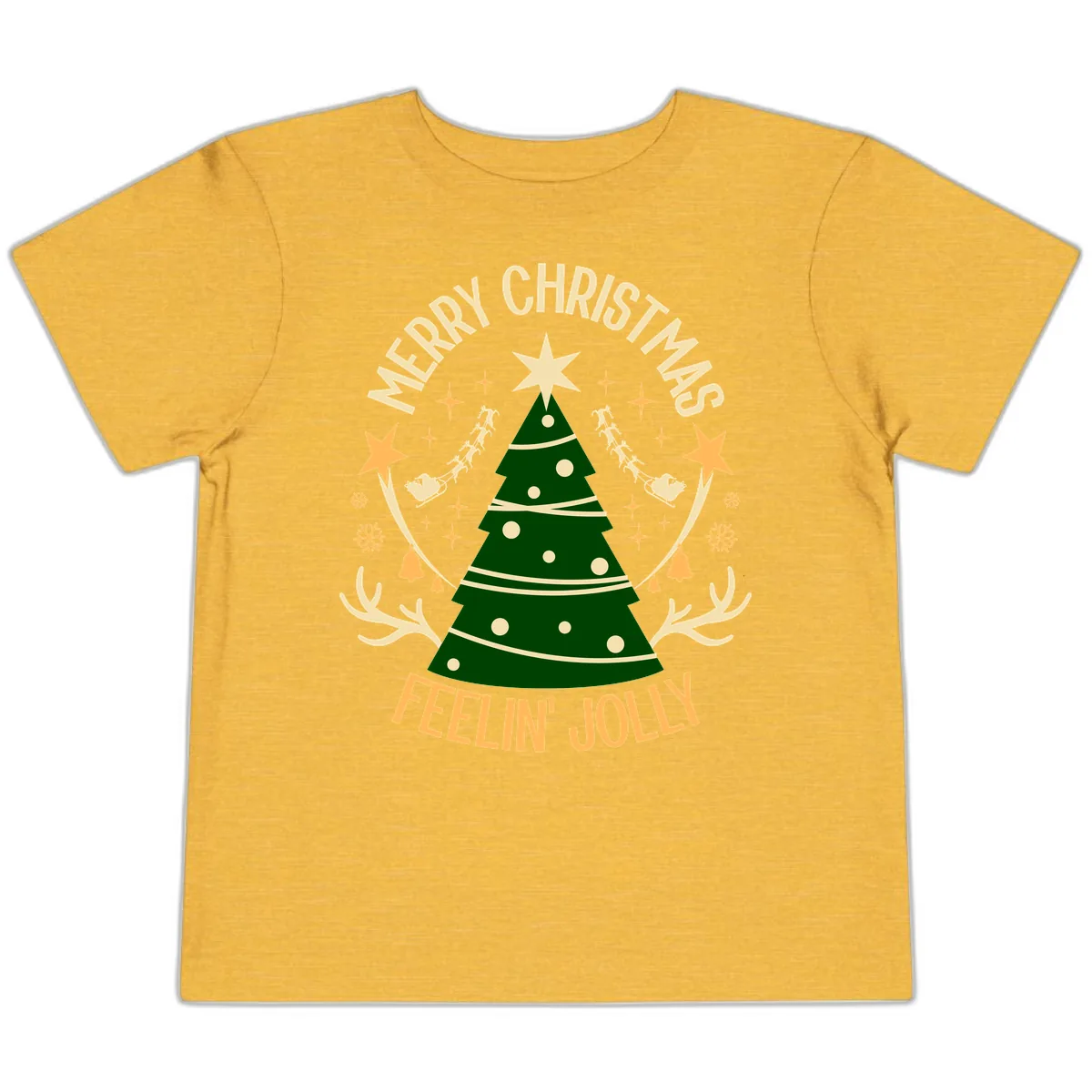 Merry Christmas Feelin' Jolly Toddler T-Shirt in Heather Yellow Gold