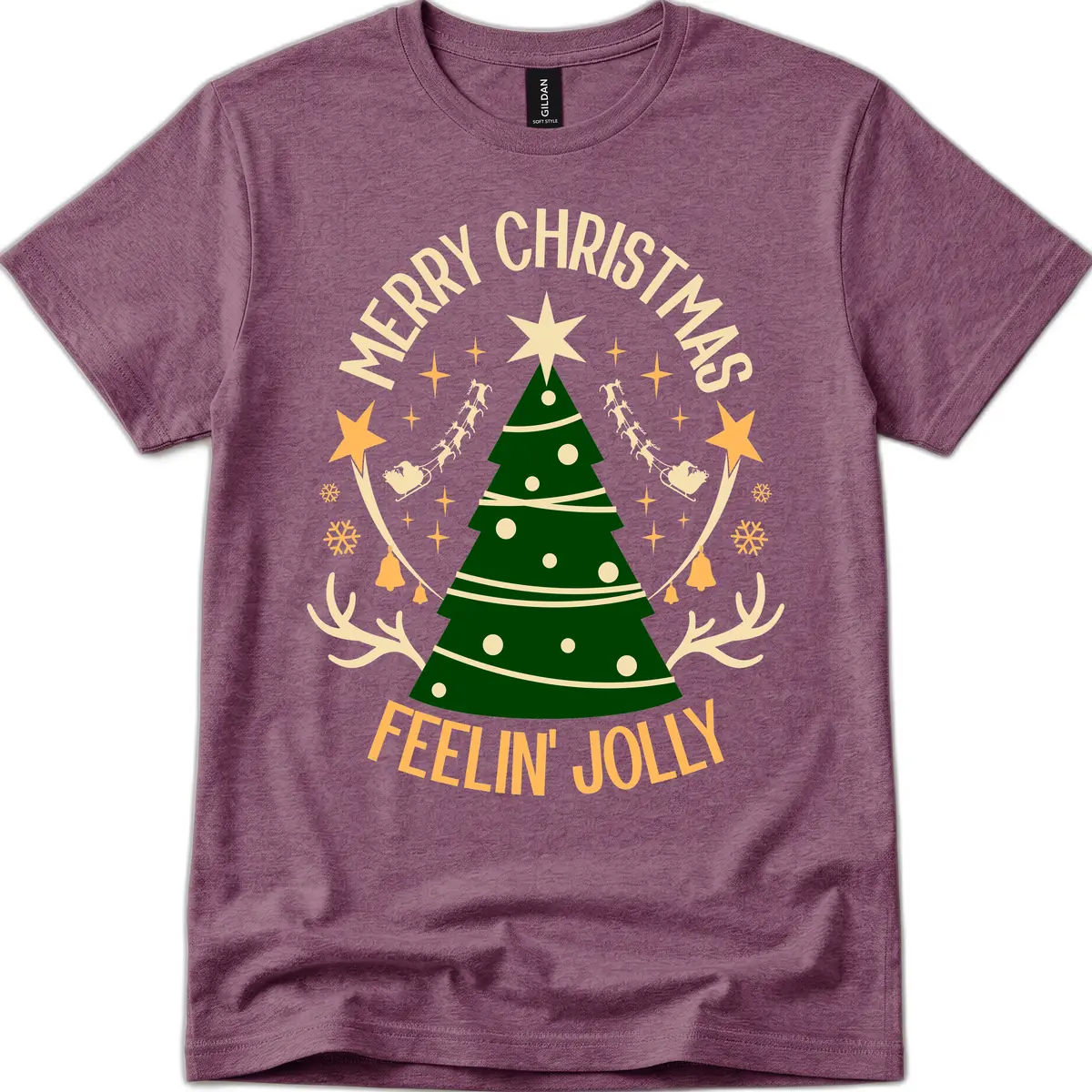 Merry Christmas Feelin' Jolly T-Shirt in Heather Maroon