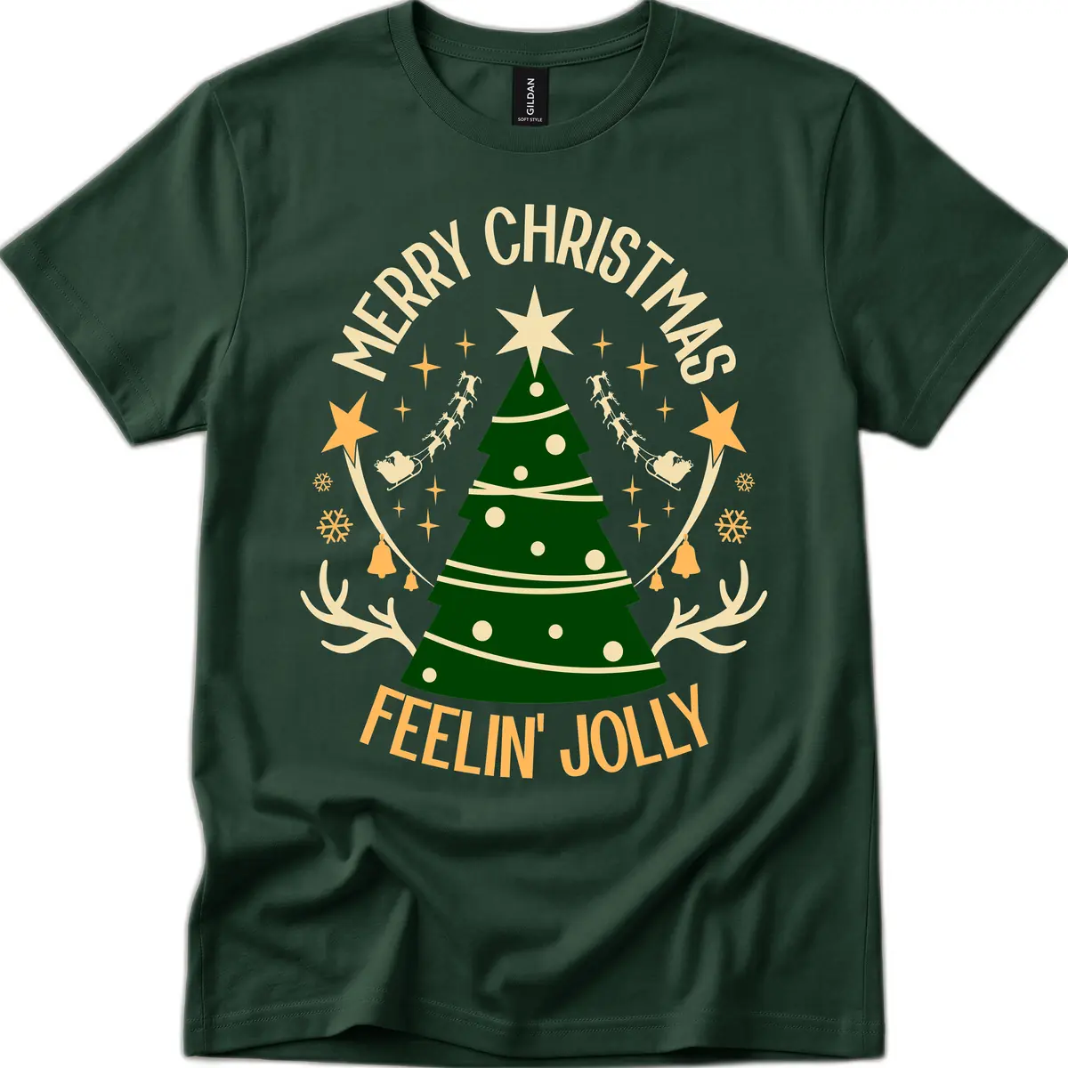 Merry Christmas Feelin' Jolly T-Shirt in Forest Green