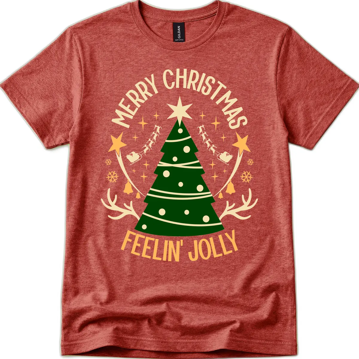 Merry Christmas Feelin' Jolly T-Shirt in Heather Cardinal